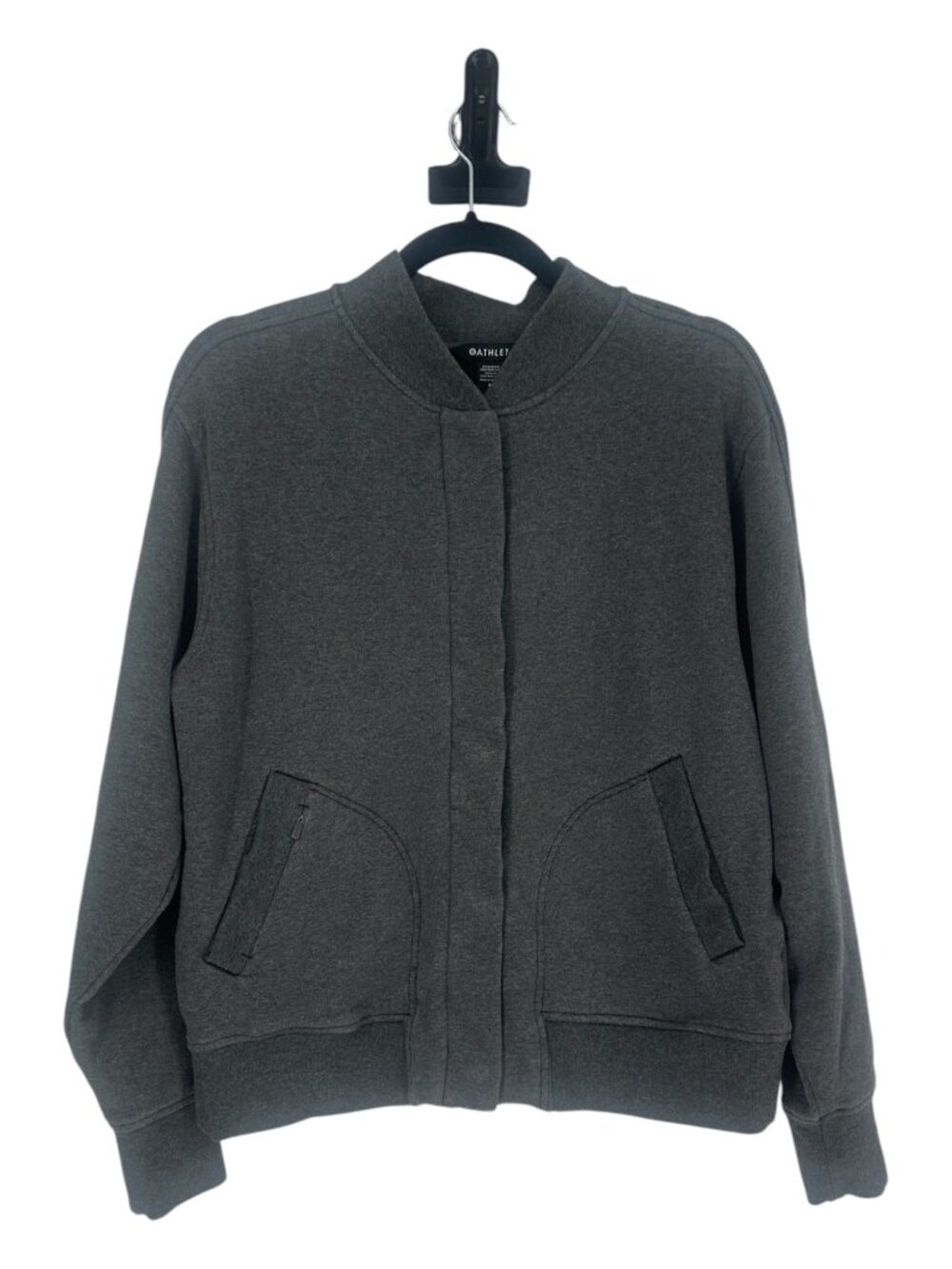 Athleta Stronger Bomber Jacket Women’s Medium Gray Fleece Full Zip Pockets